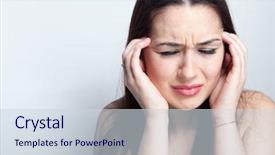  Presentation with headache - Presentation theme having head pain - headache concept - young woman background and a sky blue colored foreground