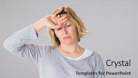  Presentation with aged study - PPT layouts enhanced with head pain - middle aged woman with headache background and a light gray colored foreground