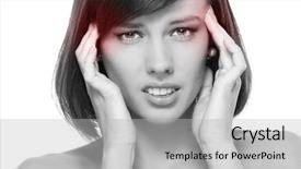  Presentation with young woman diagnosis of sti - Slide set with head pain - young woman have a headache background and a light gray colored foreground