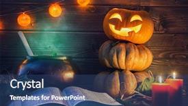  Presentation with of happy birthday candles - Colorful PPT theme enhanced with head pumpkin candles spell book backdrop and a  colored foreground