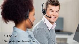  Presentation with customer service - Amazing presentation design having head set - male customer service representative talking backdrop and a light gray colored foreground