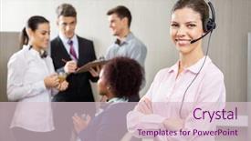  Presentation with customer service - PPT theme enhanced with head set - portrait of confident customer service background and a lemonade colored foreground