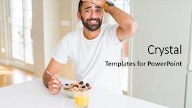  Presentation with children and healthy eating - Slide set having hispanic man eating healthy breakfast background and a  colored foreground