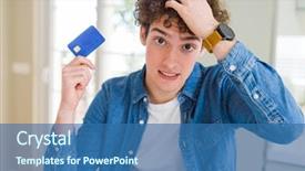  Presentation with credit card icon - PPT layouts featuring man holding credit card stress background and a teal colored foreground