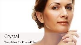  Presentation with skin health - Colorful presentation design enhanced with head shot - beautiful health woman face backdrop and a lemonade colored foreground