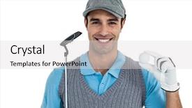  Presentation with golf player playing - PPT theme enhanced with head shot - golf player showing golf ball background and a light gray colored foreground