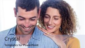  Presentation with pair eyes looking down - Cool new PPT theme with head shot - happy couple looking down backdrop and a light blue colored foreground