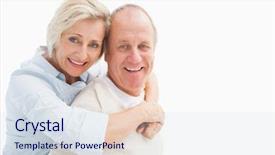  Presentation with camera - Audience pleasing slide deck consisting of head shot - happy mature couple smiling backdrop and a sky blue colored foreground