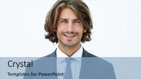  Presentation with well - Beautiful slide deck featuring head shot - portrait of well dressed confident backdrop and a light blue colored foreground