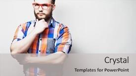  Presentation with young man holdng laptop on lap money - Amazing PPT layouts having head shot - young bearded hipster man backdrop and a  colored foreground