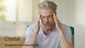  Presentation with bad - Presentation design having head sinus - mature man with bad headache background and a coral colored foreground