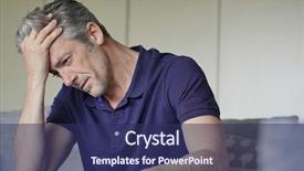  Presentation with headache - PPT theme featuring head sinus - mature man with bad headache background and a navy blue colored foreground