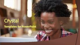  Presentation with desk - Colorful presentation design enhanced with head start - female designer using laptop backdrop and a tawny brown colored foreground