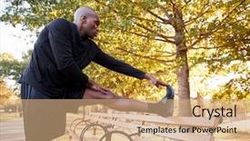  Presentation with black man - Cool new slide deck with head toe - young black man stretching leg backdrop and a coral colored foreground