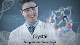  Presentation with data structure - Presentation theme having head up display - happy scientist experimenting molecule structure background and a light gray colored foreground