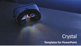  Presentation with movie or theatre curtain - PPT theme having head up display - vr device playing movie inside background and a ocean colored foreground