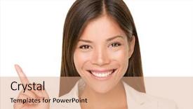  Presentation with weight loss woman showing - Slides consisting of head up display - woman smiling pointing up showing background and a coral colored foreground