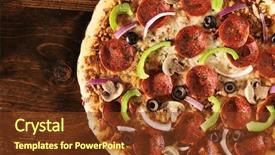 Presentation with pizza - Beautiful presentation theme featuring head view of pizza backdrop and a tawny brown colored foreground