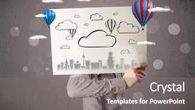  Presentation with head lice - Slide set consisting of head with cityscape and ballon background and a gray colored foreground