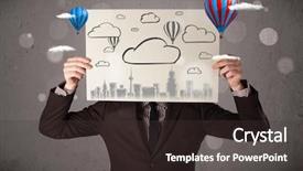  Presentation with cardboard - Slide set consisting of head with cityscape and ballon background and a  colored foreground