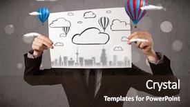  Presentation with cardboard - Presentation theme with head with cityscape and ballon background and a  colored foreground