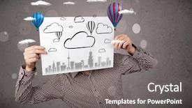  Presentation with cardboard - Slide set consisting of head with cityscape and ballon background and a  colored foreground