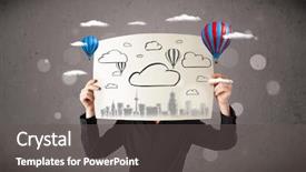  Presentation with skin canceron head - Slide set enhanced with wooden spoon full of decorational sequins isolated over the white background background and a cream colored foreground