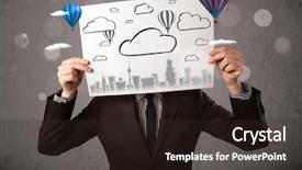  Presentation with cardboard - Presentation theme with head with cityscape and ballon background and a  colored foreground