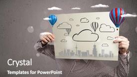  Presentation with cardboard art sculpture - Slide deck featuring head with cityscape and ballon background and a gray colored foreground