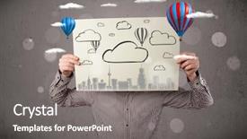  Presentation with cardboard - Presentation theme having head with cityscape and ballon background and a gray colored foreground