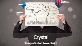  Presentation with cardboard - Presentation with head with cityscape and ballon background and a dark gray colored foreground