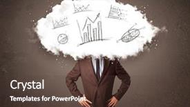  Presentation with metrics cloud collage business - PPT theme featuring head with hand drawn graph background and a tawny brown colored foreground