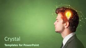  Presentation with lighting - Presentation design with head with new idea lighting bulb and networking concept background and a tawny brown colored foreground