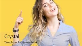  Presentation with great idea - Cool new PPT layouts with greatjob - beautiful young blonde business woman backdrop and a light blue colored foreground