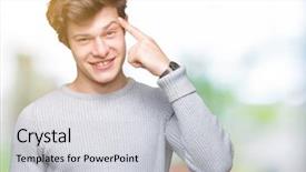  Presentation with great idea - Colorful presentation enhanced with head with one finger great backdrop and a light gray colored foreground