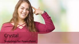  Presentation with young woman - PPT layouts enhanced with head with one finger great background and a red colored foreground