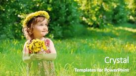  Presentation with hand holding flowers - Slide set featuring head wreath on and flowers background and a seafoam green colored foreground