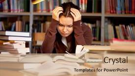  Presentation with sad girl - Colorful slide set enhanced with sad student - portrait of troubled girl touching backdrop and a coral colored foreground