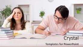  Presentation with test exam student - Presentation consisting of university family learning - students preparing for exam together background and a  colored foreground