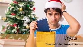  Presentation with christmas eve religious - Cool new PPT theme with homeworks new year - young student with book backdrop and a yellow colored foreground
