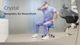  Presentation with headache - Amazing slide deck having hypertension - headache dentist sitting on stool backdrop and a lemonade colored foreground