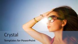  Presentation with treble clef watermark blue - PPT theme consisting of headache free - young beautiful woman at clear background and a light blue colored foreground