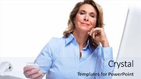  Presentation with headache - Slide deck having business woman having a headache background and a light blue colored foreground