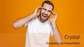  Presentation with headache - Audience pleasing PPT layouts consisting of temperature stress - image of sick guy 30s backdrop and a gold colored foreground