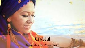  Presentation with arabian woman wearing hijab muslim - Beautiful slide deck featuring headband and handmade feathers necklace backdrop and a coral colored foreground