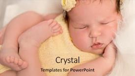  Presentation with newborn baby - Presentation design consisting of headband sleeping with legs cross background and a coral colored foreground