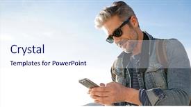  Presentation with smartphone - PPT layouts consisting of header - man with sunglasses using smartphone background and a sky blue colored foreground