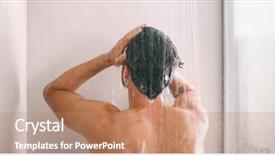  Presentation with shampoo - Beautiful PPT theme featuring header - shower man washing hair rinsing backdrop and a coral colored foreground