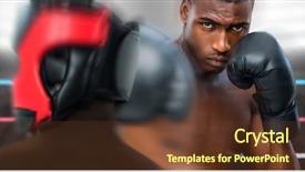  Presentation with boxing ring - Colorful presentation enhanced with headgear - rear view of boxer standing backdrop and a tawny brown colored foreground