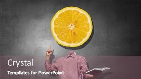  Presentation with book - Cool new PPT layouts with headless-man-with-book backdrop and a coral colored foreground